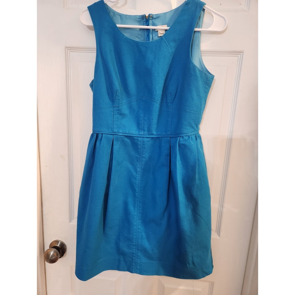 J Crew Blue Dress 6 Textured cotton linen. - Picture 2 of 7